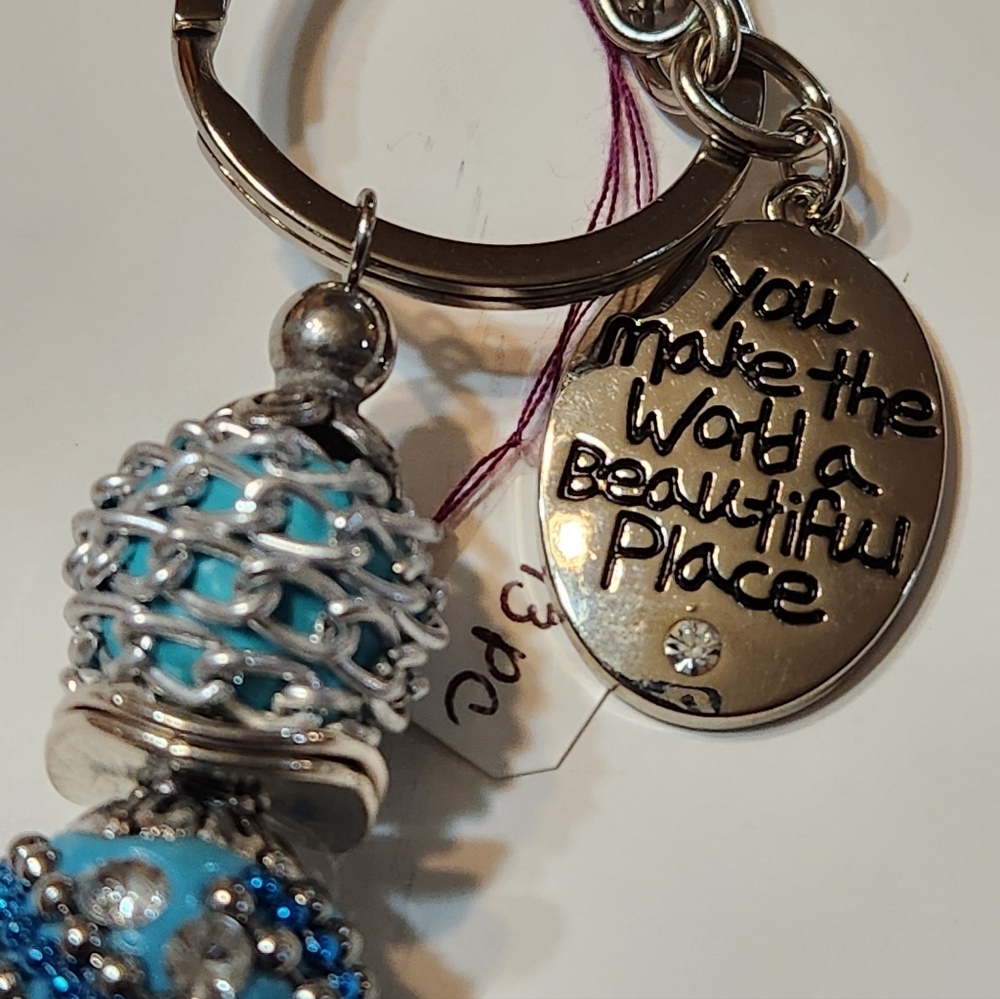 Hand Crafted Purse Charm/Key Chain with Pendant Turquoise Silver 4.5" - Picture 5 of 8